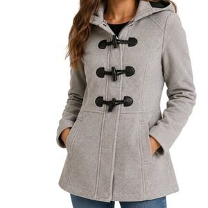 Sebby Grey Twill Hooded Toggle Duffle Coat Jacket Women's Medium NWT
